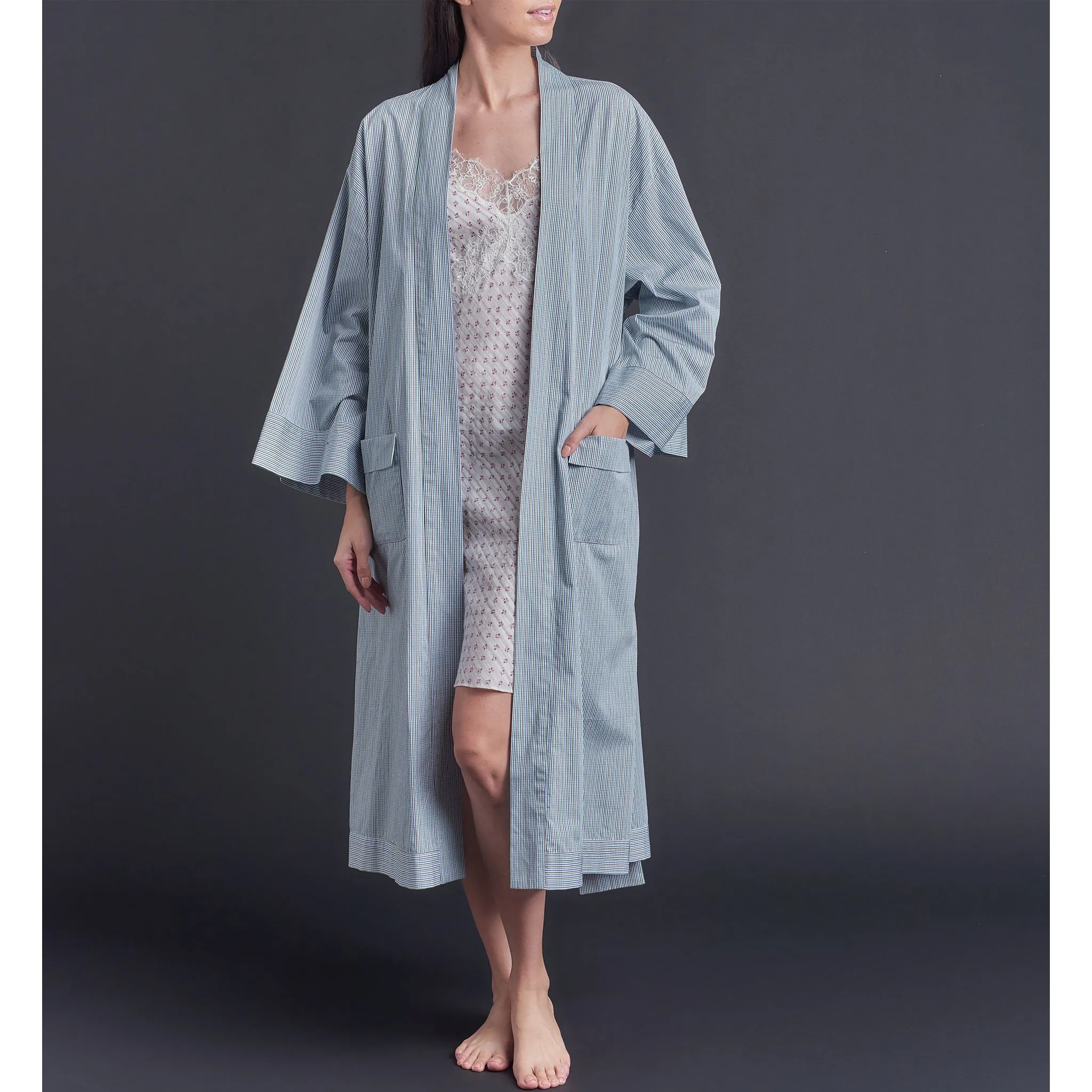 Hydros Unisex Cotton Spa Robe - Blue   Green Check