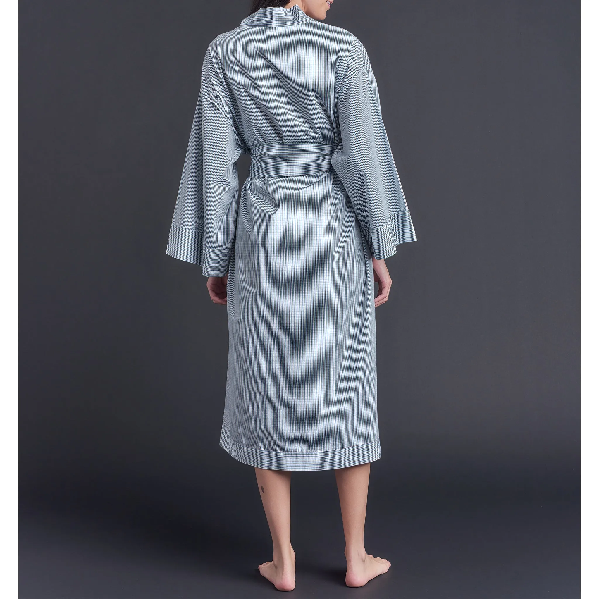 Hydros Unisex Cotton Spa Robe - Blue   Green Check