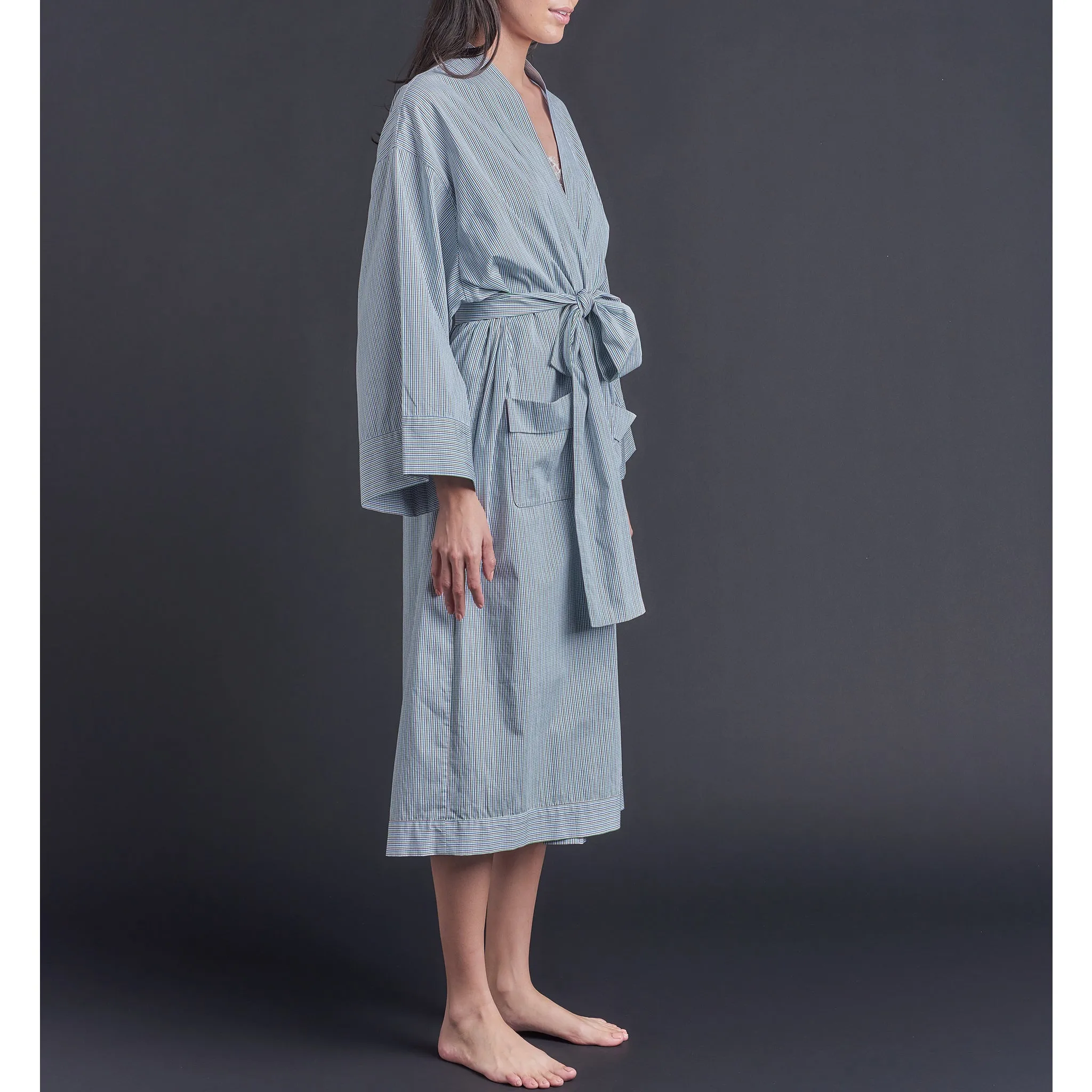 Hydros Unisex Cotton Spa Robe - Blue   Green Check