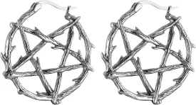 HZMAN Stainless Steel Vintage Branch Pentagram Hoop Earring Wiccan Magical Star Earrings for Men Women Jewelry Gift