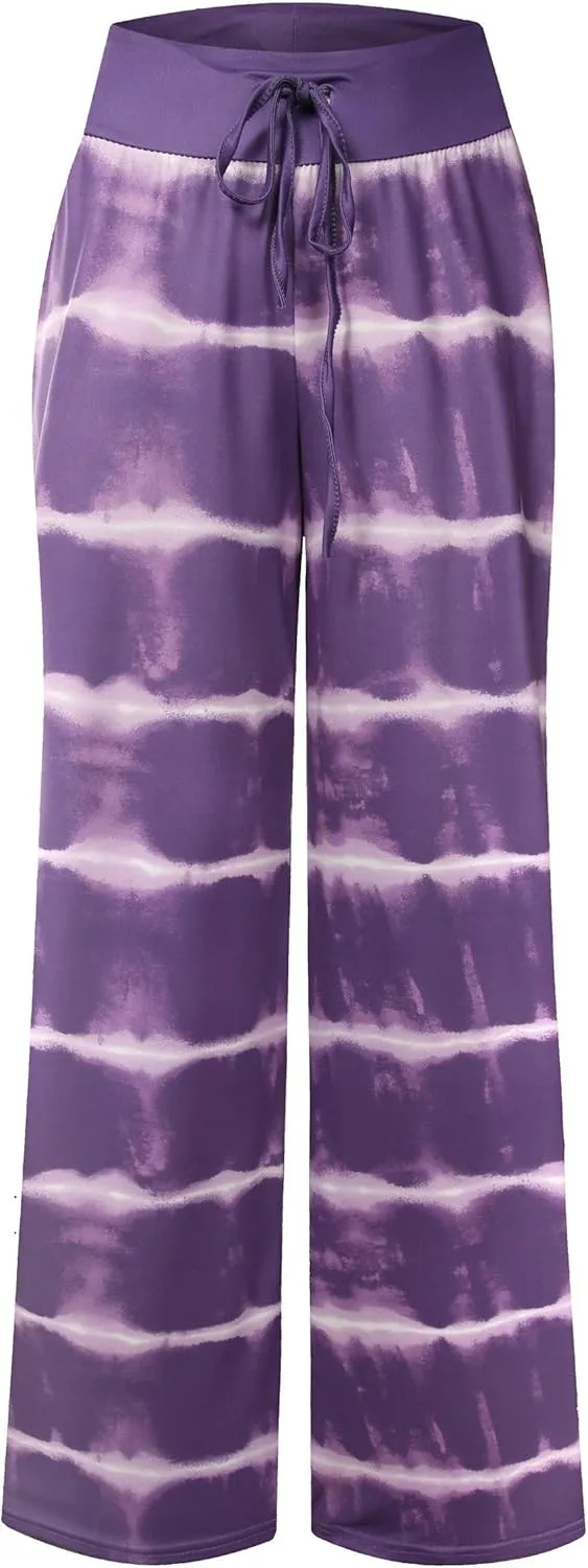 iniber Women's Comfy Pajama Pants Long Casual Drawstring Palazzo Lounge Pants Soft Wide Leg Bottoms