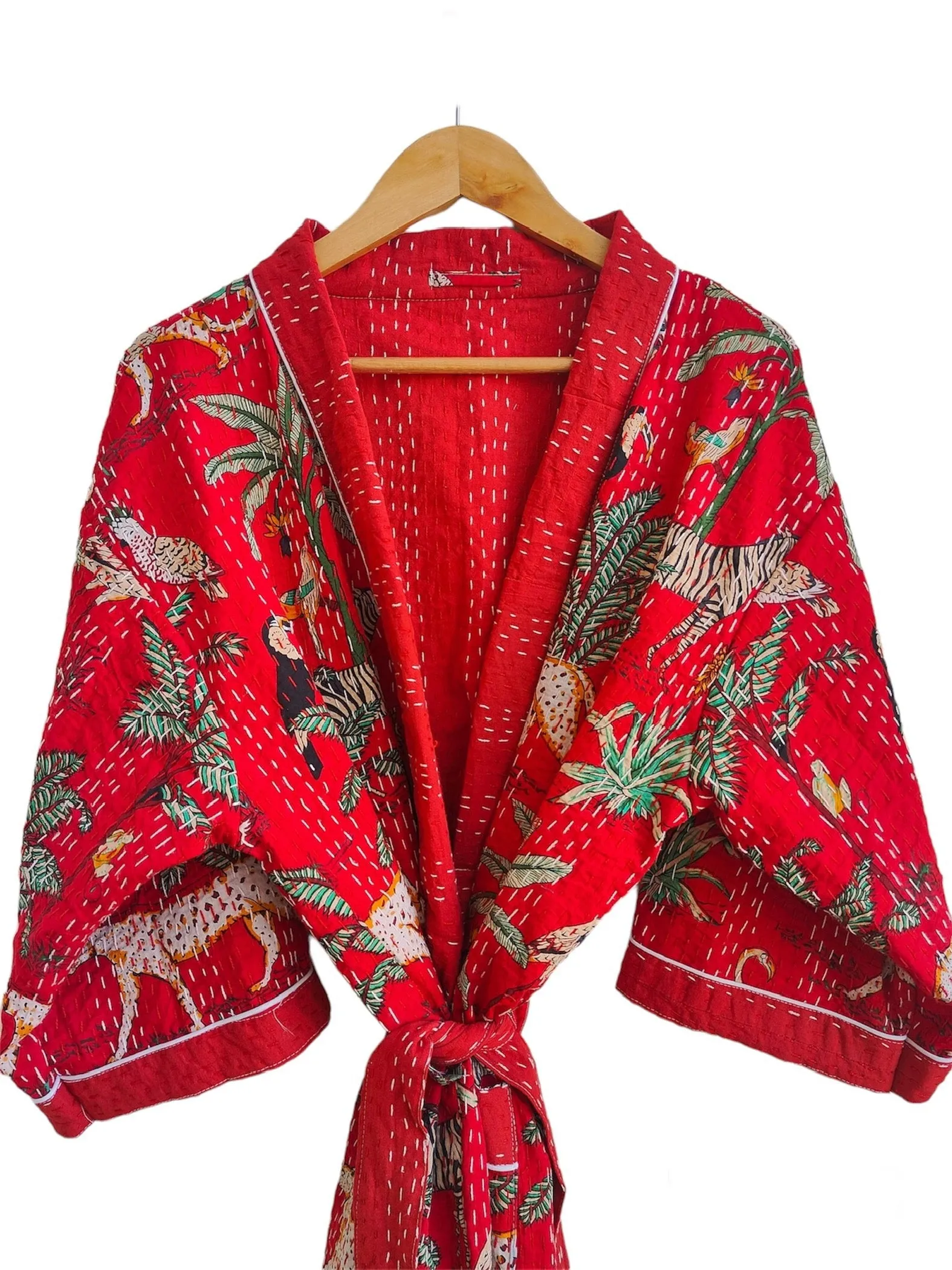 JUNGLE SAFARI RED - KANTHA KIMONO ROBE