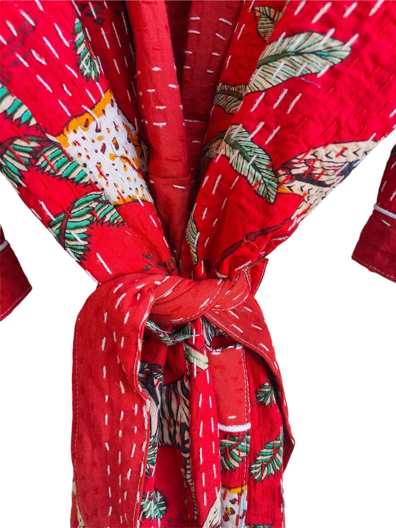 JUNGLE SAFARI RED - KANTHA KIMONO ROBE
