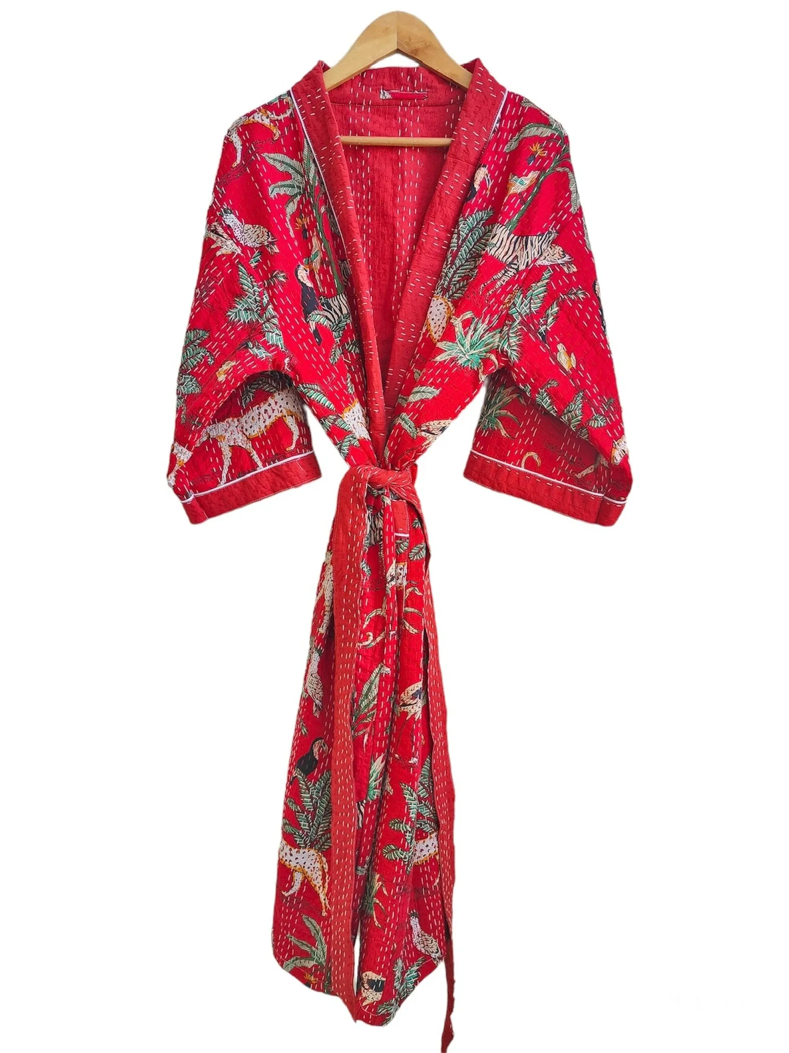 JUNGLE SAFARI RED - KANTHA KIMONO ROBE