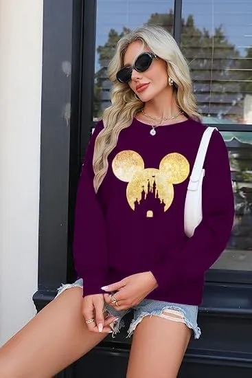 Magic Kingdom Sweatshirts For Women Colorful Castle Fairy Graphic Sweatshirt Holiday Vacation Pullover