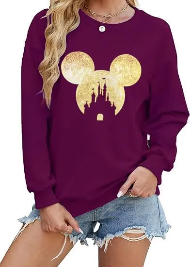 Magic Kingdom Sweatshirts For Women Colorful Castle Fairy Graphic Sweatshirt Holiday Vacation Pullover