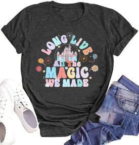 Magical Shirt for Women Magic Kingdom Tshirt Castle Flower Floral Graphic Family Vacation Holiday Short Sleeve Tee Tops