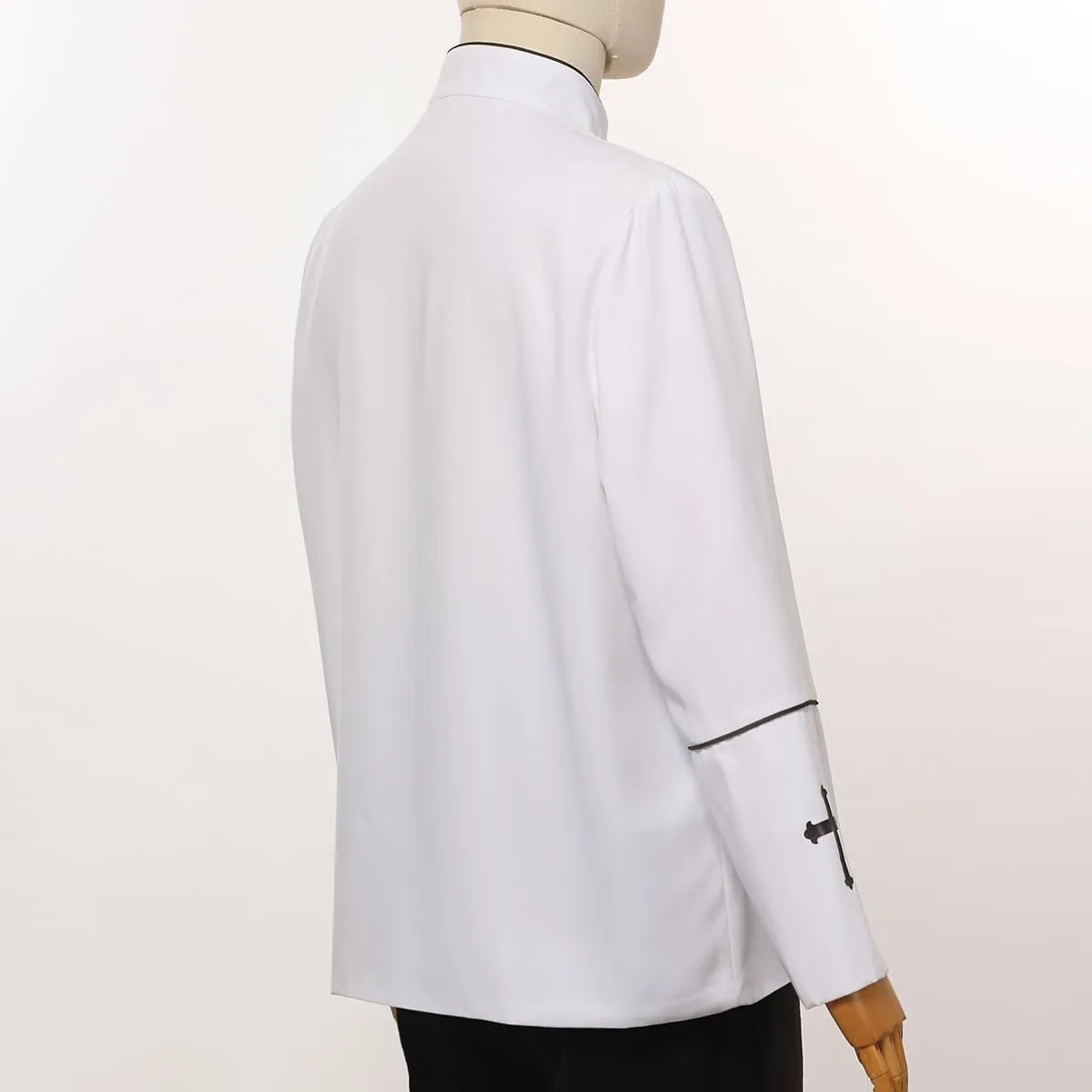 Mens Clergy Coat Church Priest Robe Vestment Stand Up Collar Button Down Top Outwear for Pastor