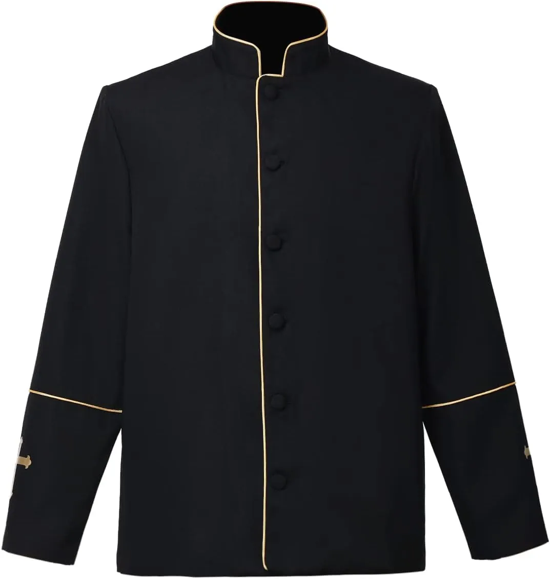 Mens Clergy Coat Church Priest Robe Vestment Stand Up Collar Button Down Top Outwear for Pastor