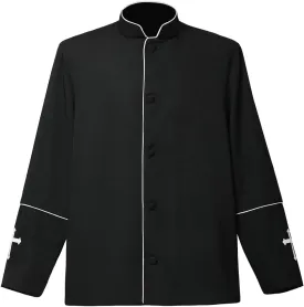 Mens Clergy Coat Church Priest Robe Vestment Stand Up Collar Button Down Top Outwear for Pastor