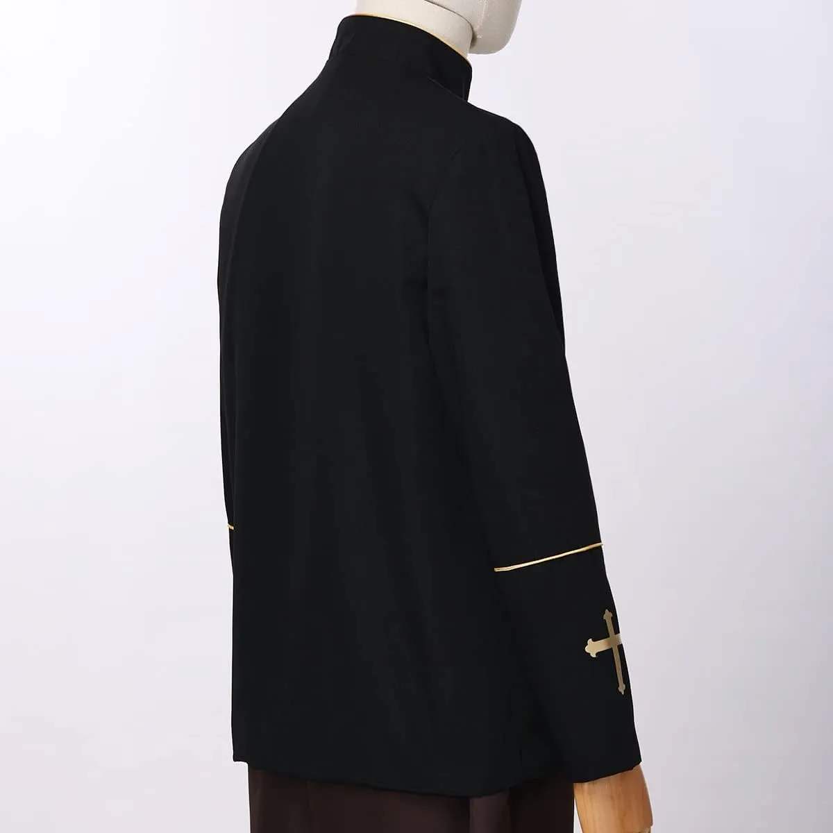 Mens Clergy Coat Church Priest Robe Vestment Stand Up Collar Button Down Top Outwear for Pastor