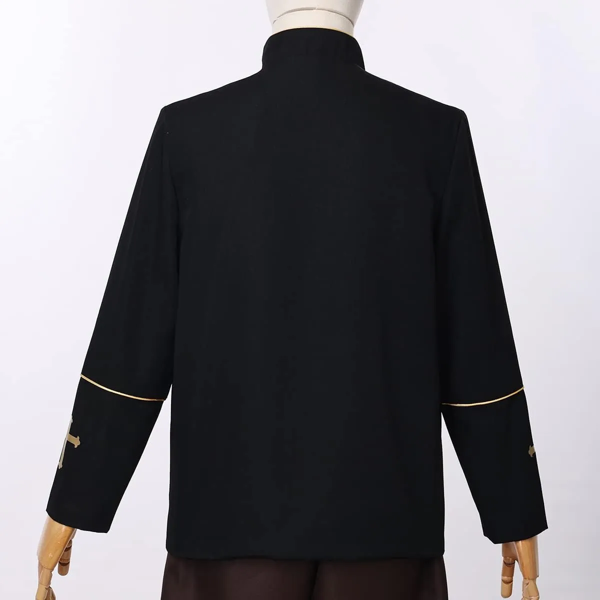 Mens Clergy Coat Church Priest Robe Vestment Stand Up Collar Button Down Top Outwear for Pastor