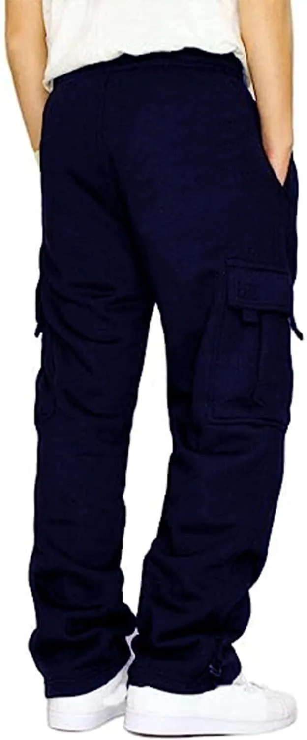 Mens Fleece Cargo Jogger Sweatpants for Adult Drawstring Loose Fit Joggers Sweat Pants with Pockets
