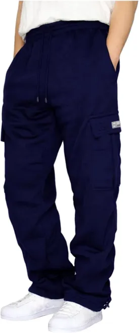 Mens Fleece Cargo Jogger Sweatpants for Adult Drawstring Loose Fit Joggers Sweat Pants with Pockets