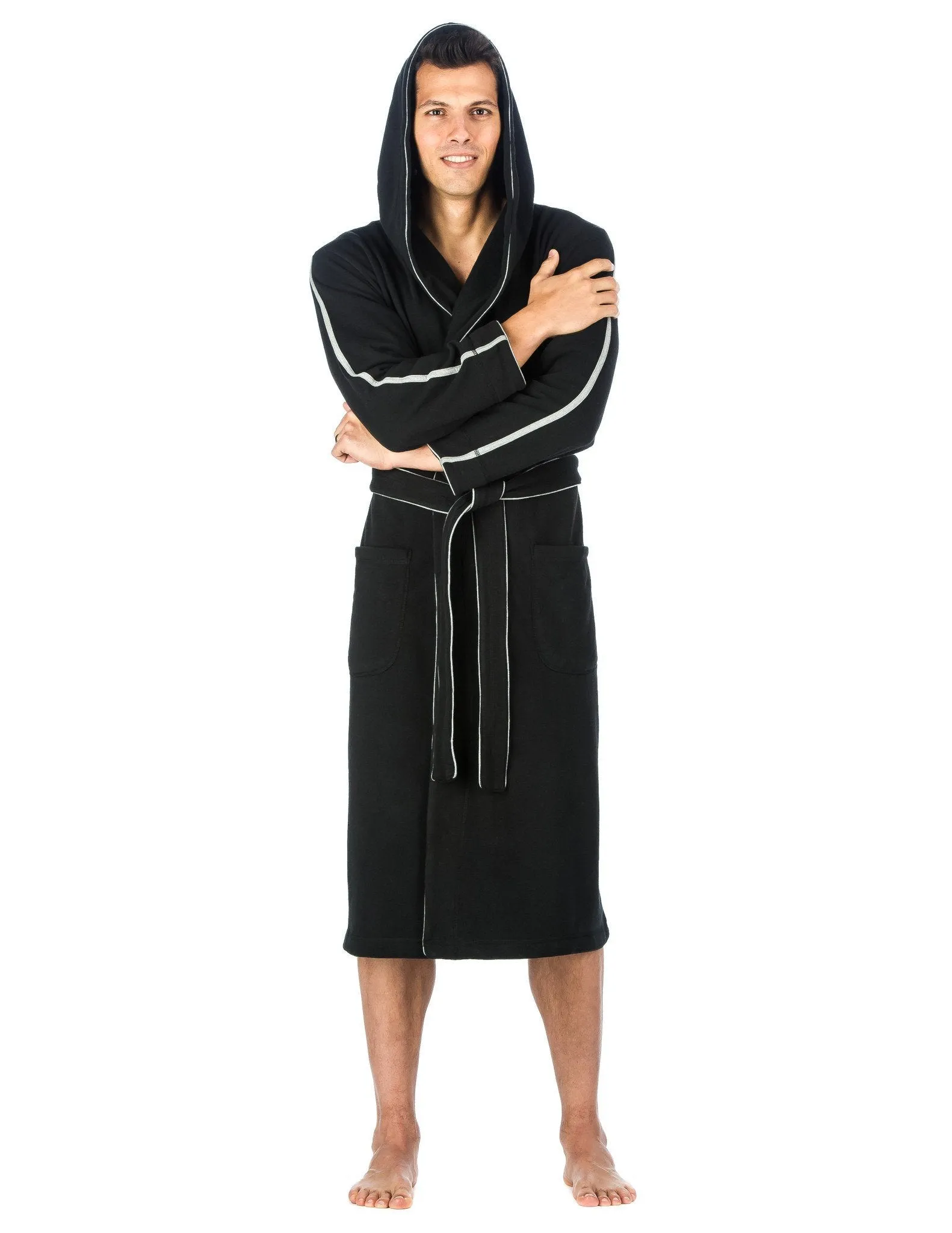 Men's Fleece Lined Hooded Robe - Black
