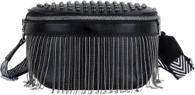 Minache Women Girls Rivet Metal Tassel Faux Leather Fanny Pack Waist Bag Chest Bag Crossbody Shoulder Bag