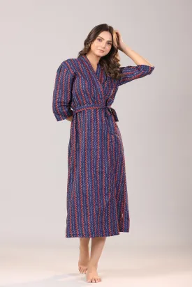 Parallel Zigzag on Blue Cotton Robe