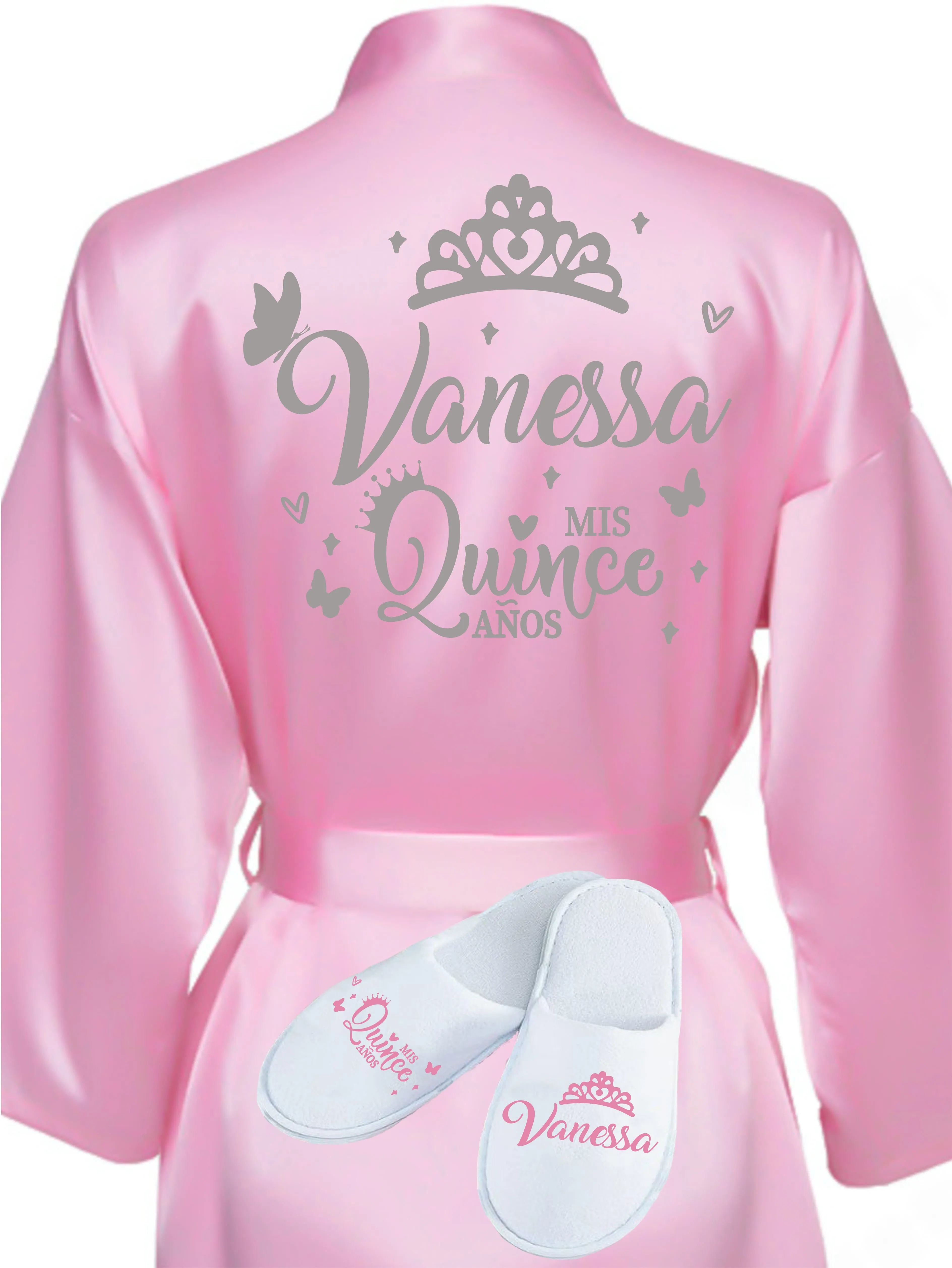 Quinceanera Pink with Silver robe with slippers