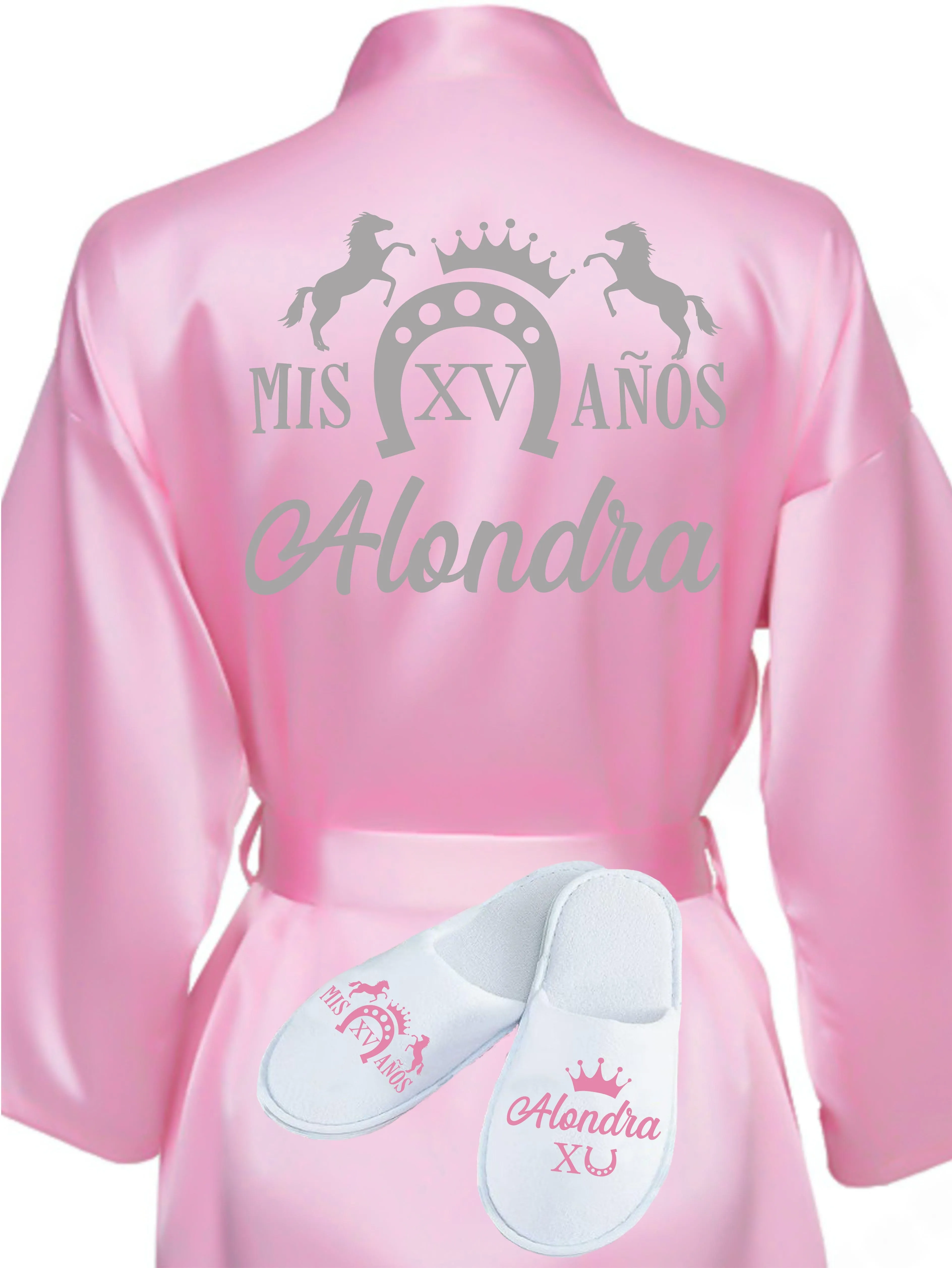 Quinceanera Pink with Silver robe with slippers