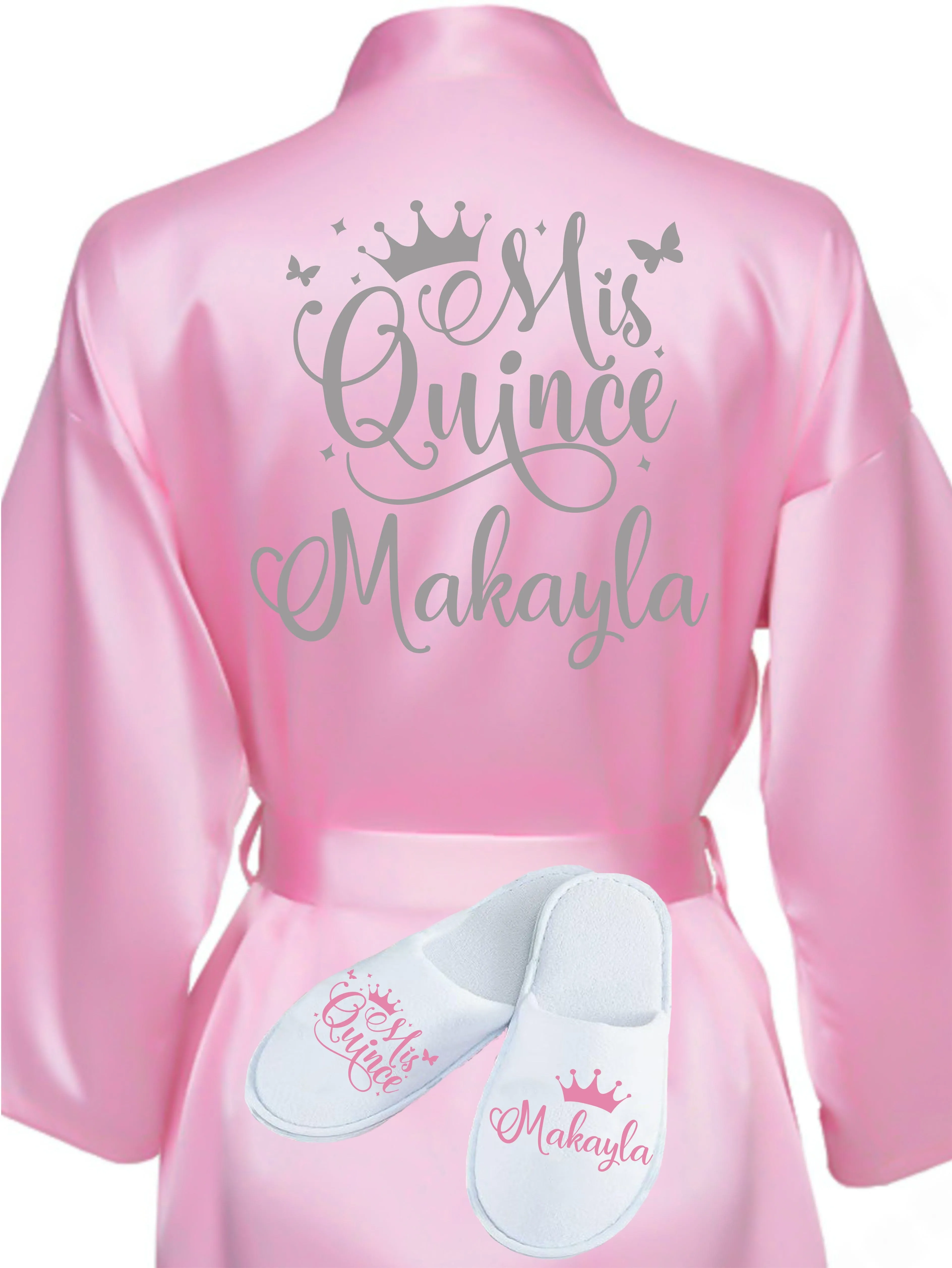 Quinceanera Pink with Silver robe with slippers