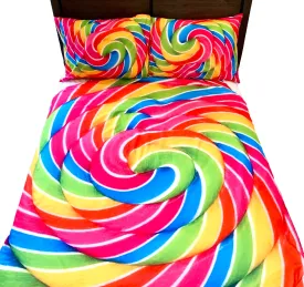 Rainbow Lollipop 5 PC Kids Full Bed Set With Round Comforter