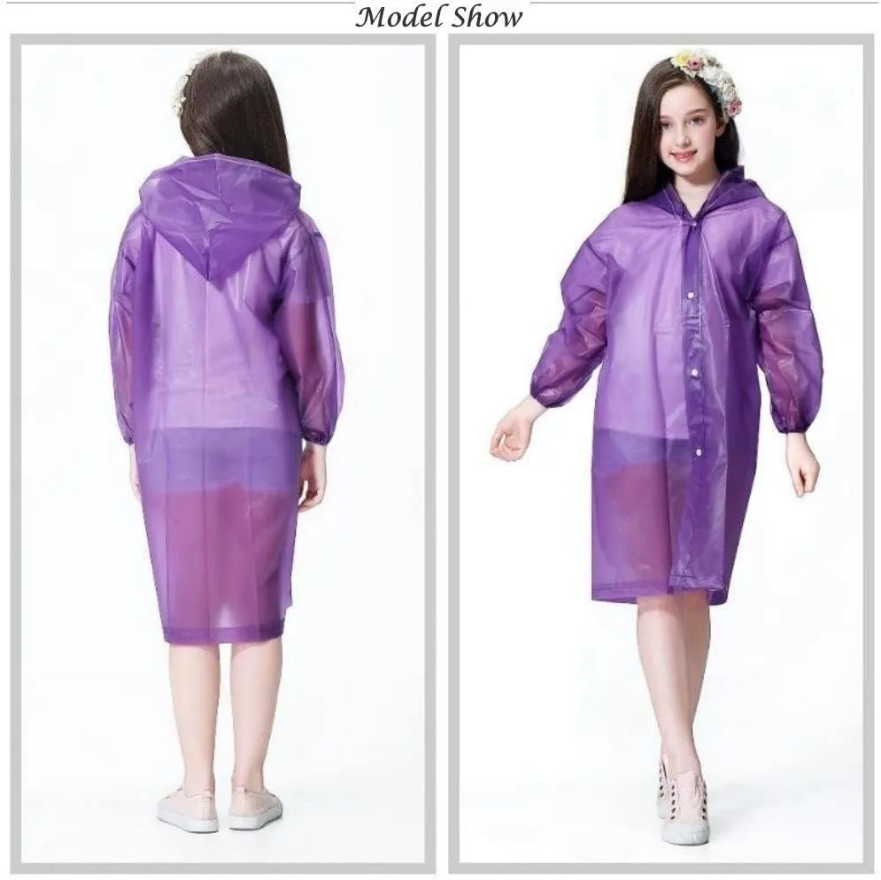 Raincoat Rain Poncho for Kids, 2-5 Pack Reusable EVA Rain Coats for 6-14 Boys Girls, Rain Jackets Gear with Hood