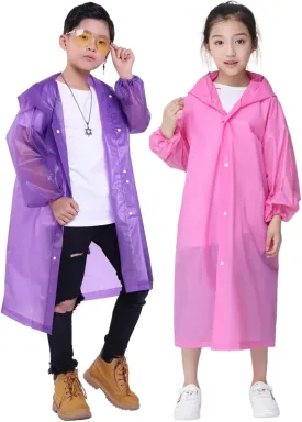 Raincoat Rain Poncho for Kids, 2-5 Pack Reusable EVA Rain Coats for 6-14 Boys Girls, Rain Jackets Gear with Hood