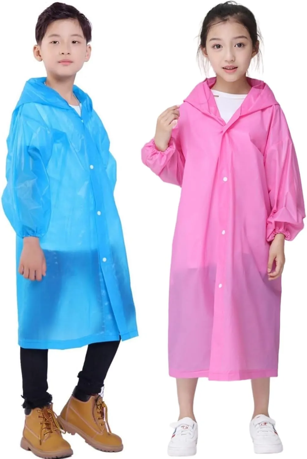 Raincoat Rain Poncho for Kids, 2-5 Pack Reusable EVA Rain Coats for 6-14 Boys Girls, Rain Jackets Gear with Hood