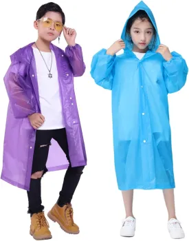 Raincoat Rain Poncho for Kids, 2-5 Pack Reusable EVA Rain Coats for 6-14 Boys Girls, Rain Jackets Gear with Hood