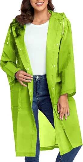 Reusable EVA Rain Poncho for Adults, Unisex Men and Women Hooded Long Clear Raincoat