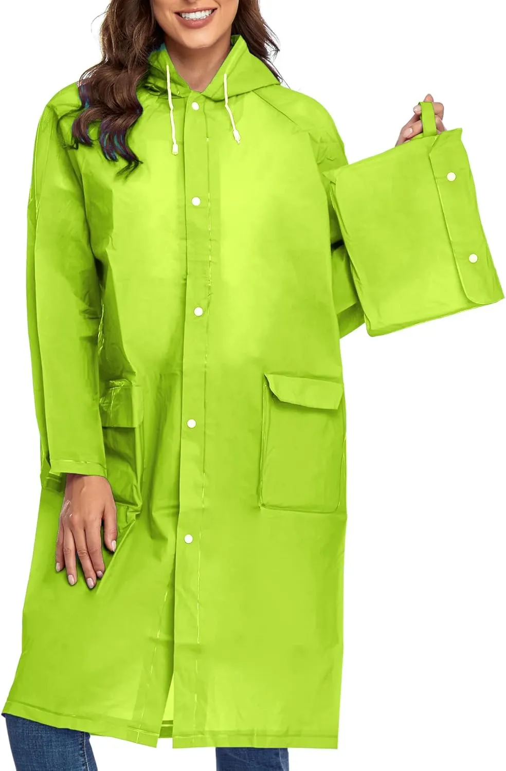 Reusable EVA Rain Poncho for Adults, Unisex Men and Women Hooded Long Clear Raincoat