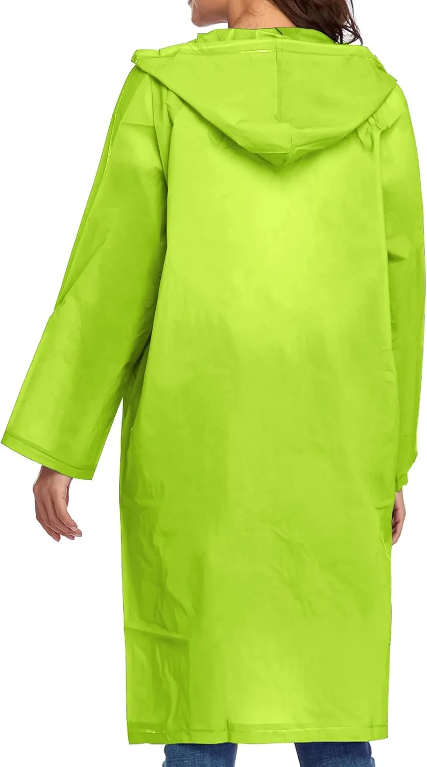 Reusable EVA Rain Poncho for Adults, Unisex Men and Women Hooded Long Clear Raincoat