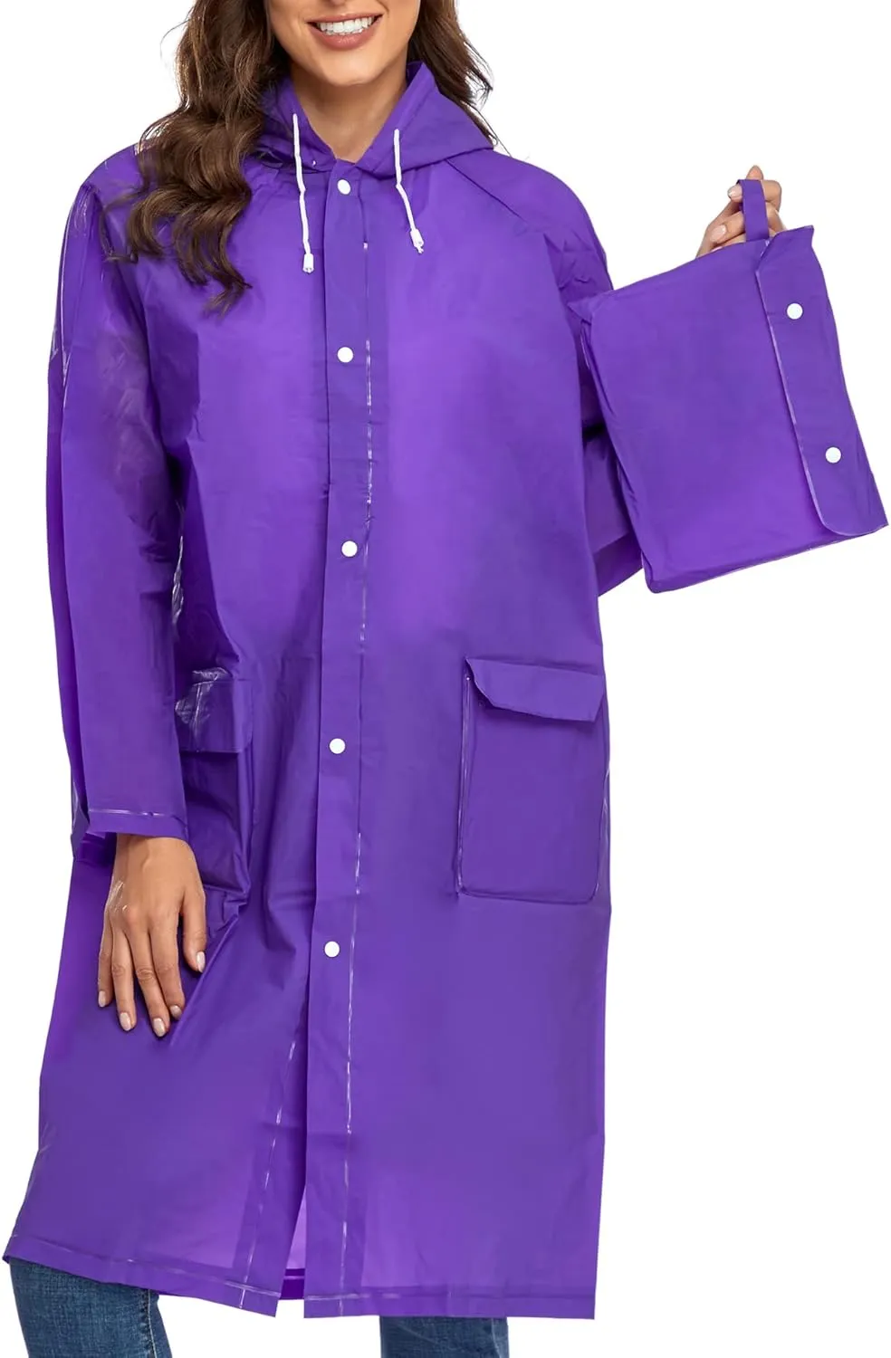 Reusable EVA Rain Poncho for Adults, Unisex Men and Women Hooded Long Clear Raincoat