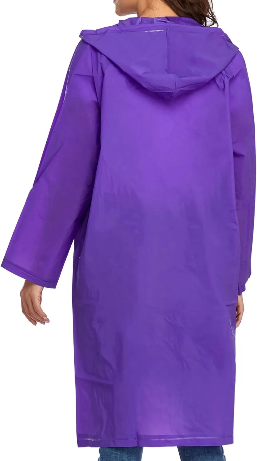 Reusable EVA Rain Poncho for Adults, Unisex Men and Women Hooded Long Clear Raincoat