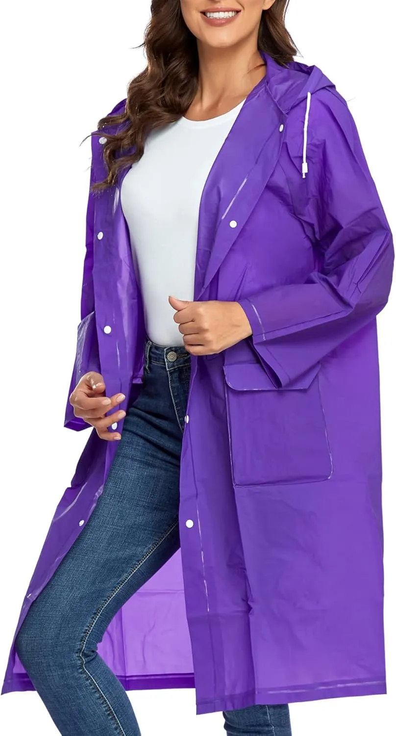 Reusable EVA Rain Poncho for Adults, Unisex Men and Women Hooded Long Clear Raincoat