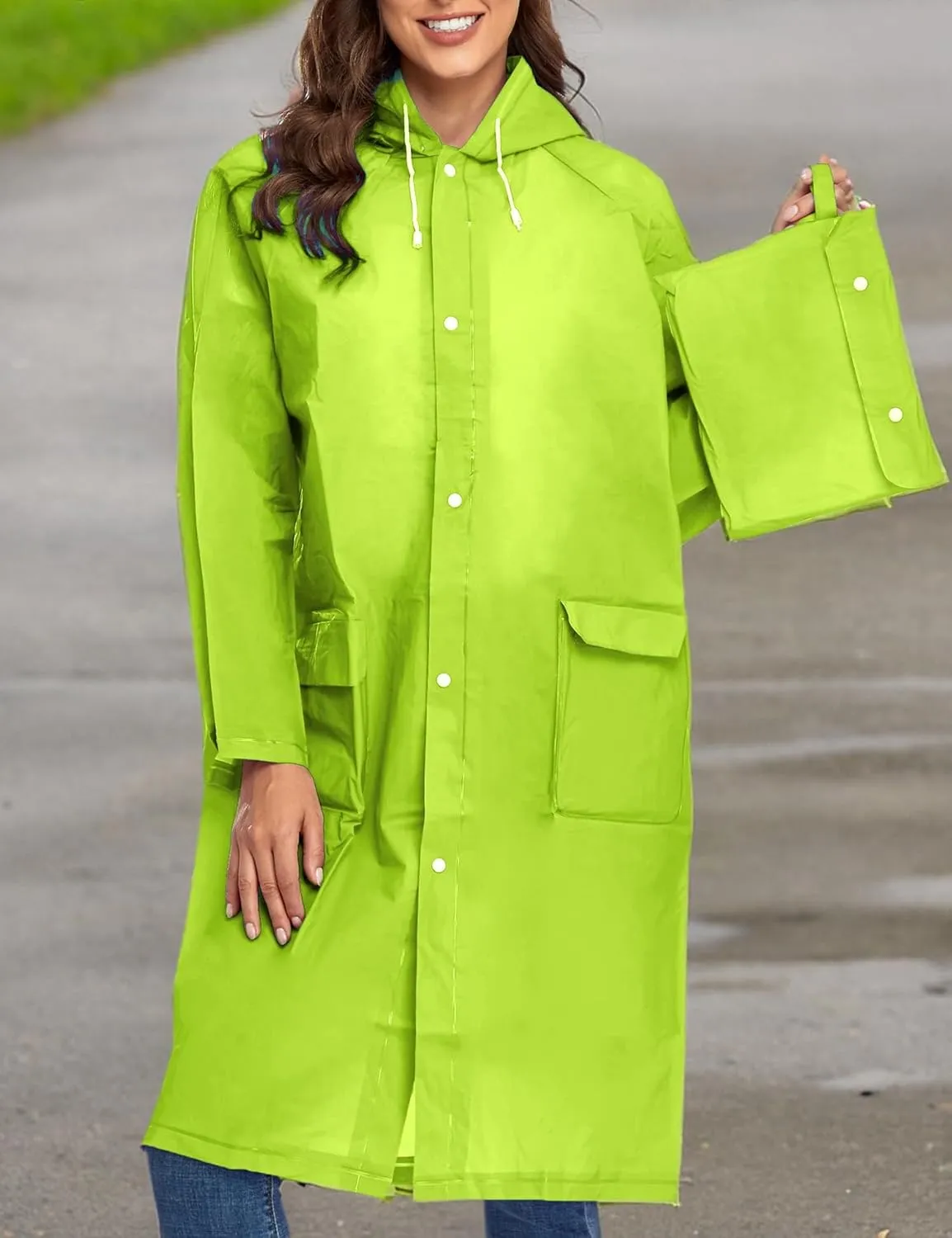 Reusable EVA Rain Poncho for Adults, Unisex Men and Women Hooded Long Clear Raincoat