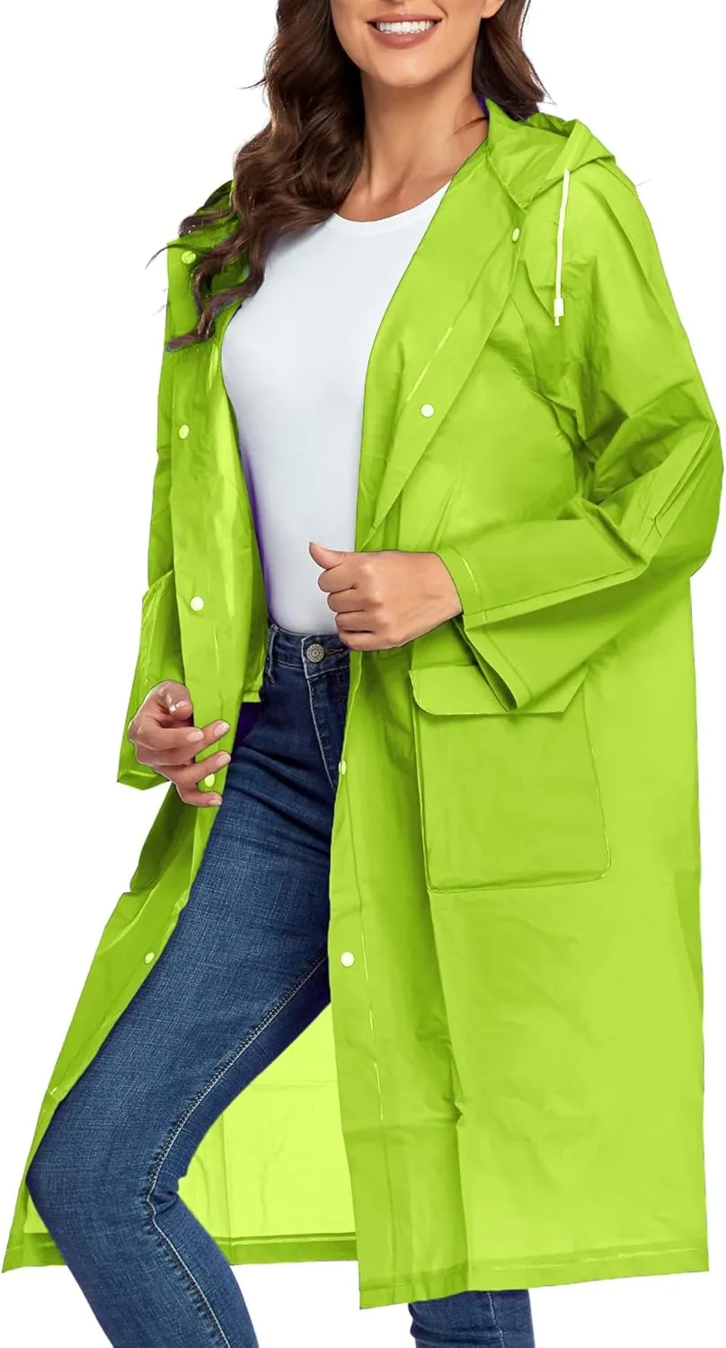Reusable EVA Rain Poncho for Adults, Unisex Men and Women Hooded Long Clear Raincoat