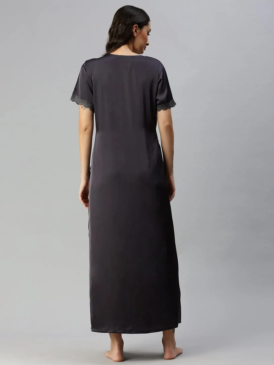 Satin luxury robe with Long Gown | Black
