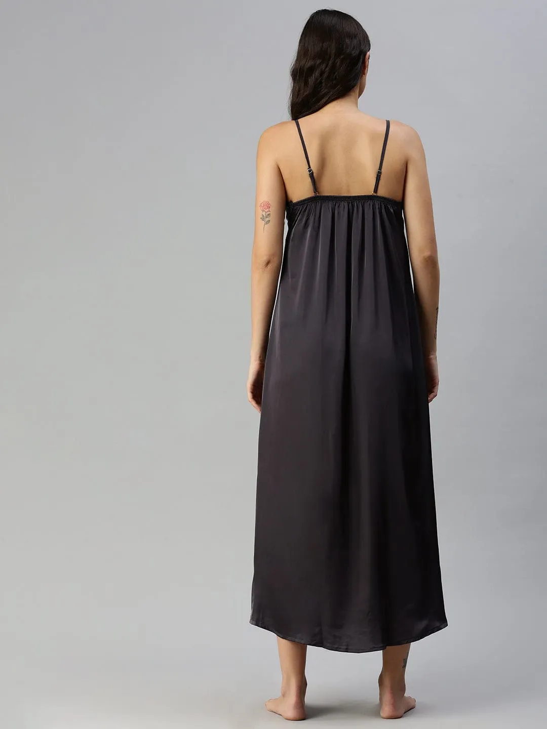 Satin luxury robe with Long Gown | Black