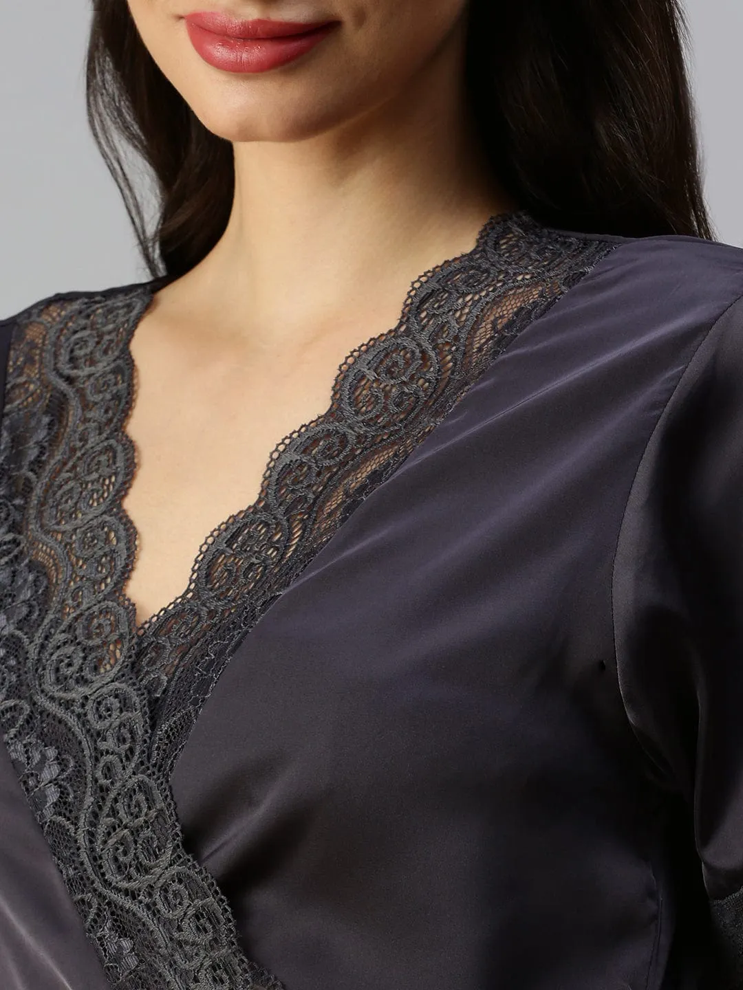 Satin luxury robe with Long Gown | Black