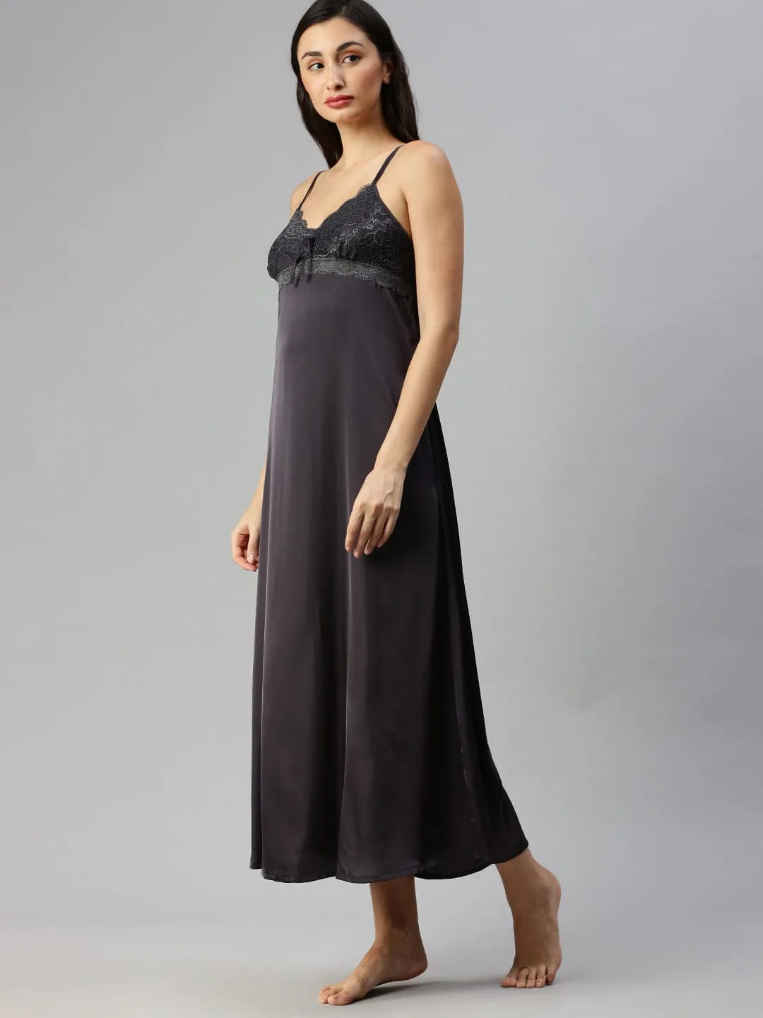 Satin luxury robe with Long Gown | Black