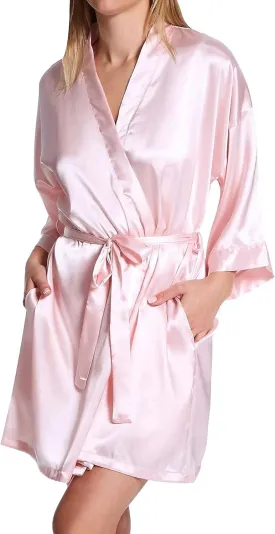 Shadowline Women's Robe Charming Satin Silky Short Kimono with Pockets