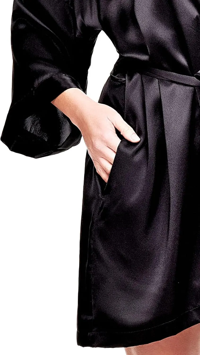 Shadowline Women's Robe Charming Satin Silky Short Kimono with Pockets