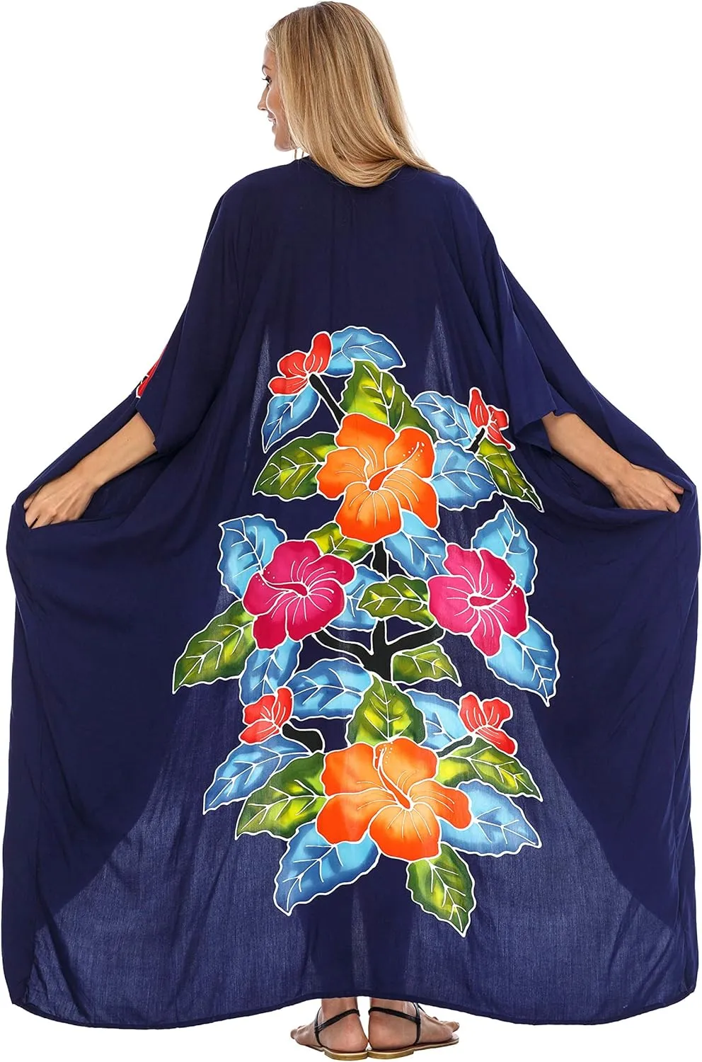 SHU-SHI Womens Kimono Cardigan Open Front Floral Robe Beach Cover Up One Size
