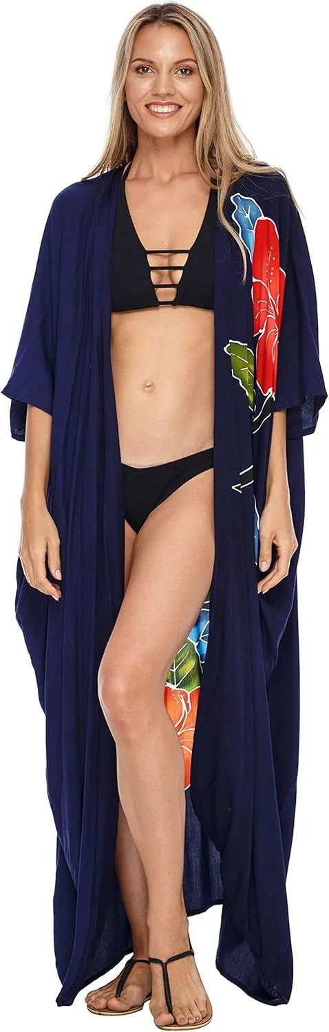 SHU-SHI Womens Kimono Cardigan Open Front Floral Robe Beach Cover Up One Size