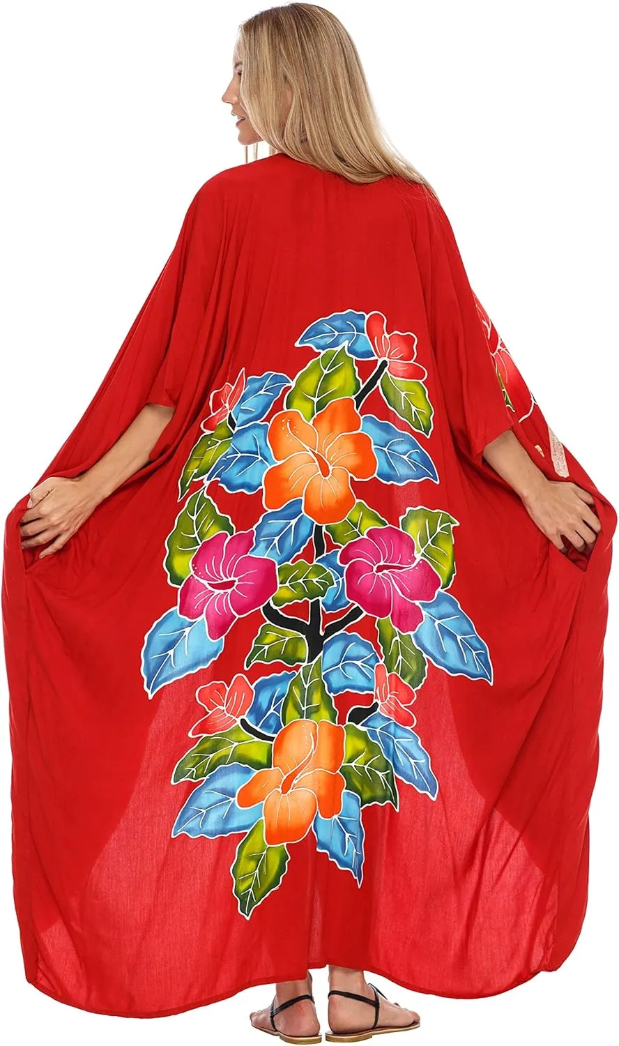 SHU-SHI Womens Kimono Cardigan Open Front Floral Robe Beach Cover Up One Size