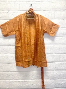 Silk Boho Robe - S/M - Tiny Orange Blossoms