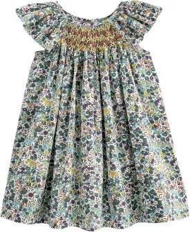 Simplee kids Baby Girl Smocked Dress Summer Casual Short Sleeve Dresses Floral Print Sundress Princess Dress for Toddlers