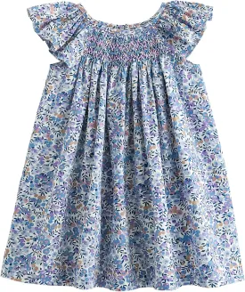 Simplee kids Baby Girl Smocked Dress Summer Casual Short Sleeve Dresses Floral Print Sundress Princess Dress for Toddlers
