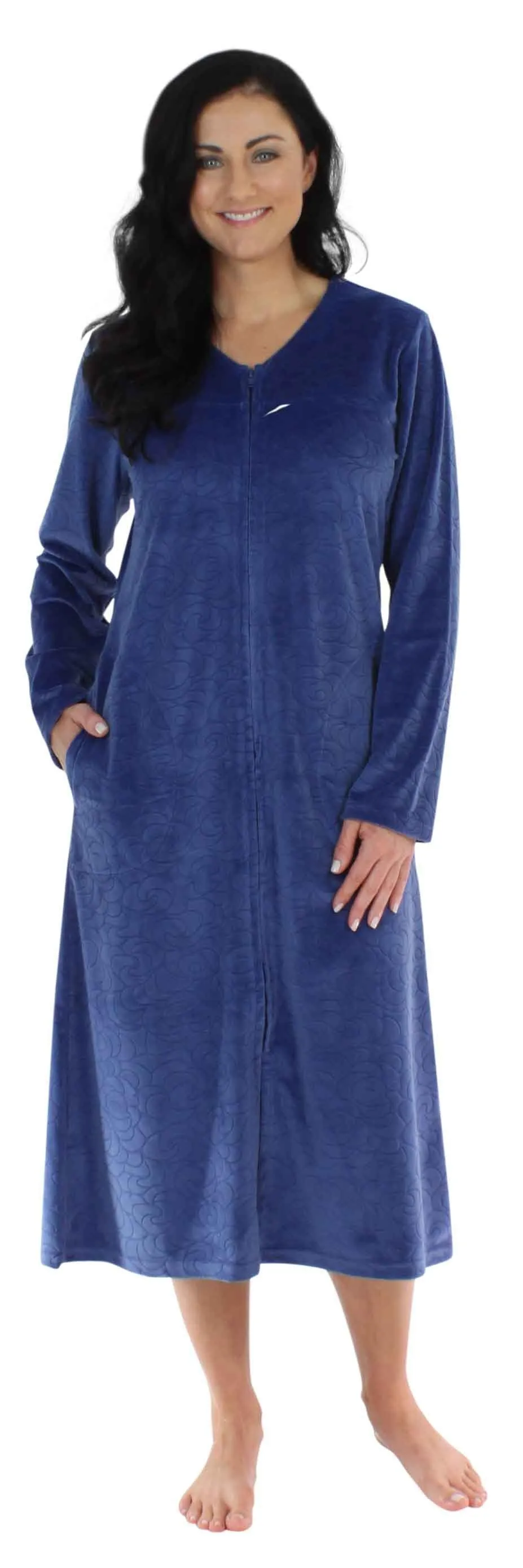 Sleepyheads Women's Long Sleeve Zip Front Long Robe Housecoat
